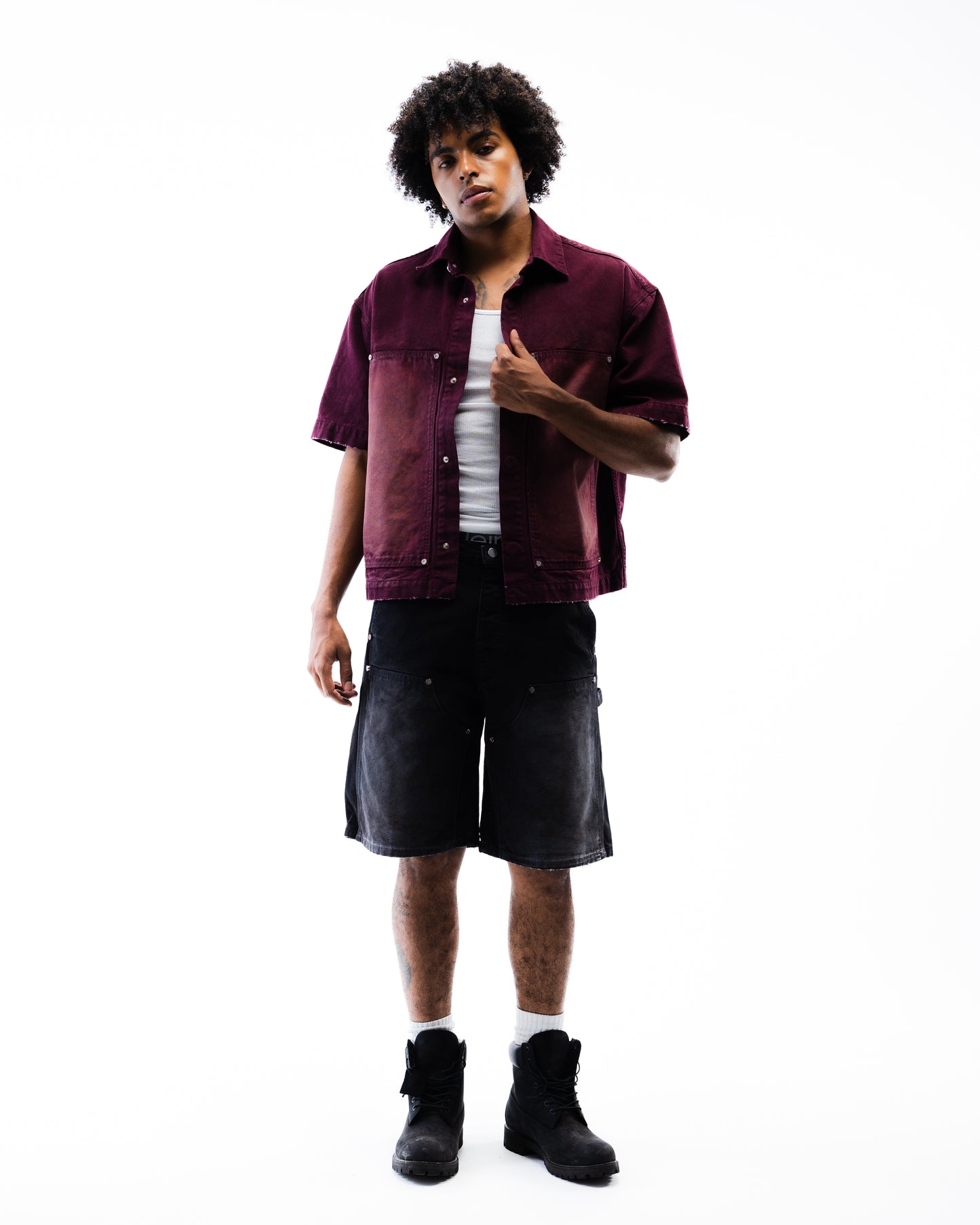 Screwed Button Up Jacket - Burgundy