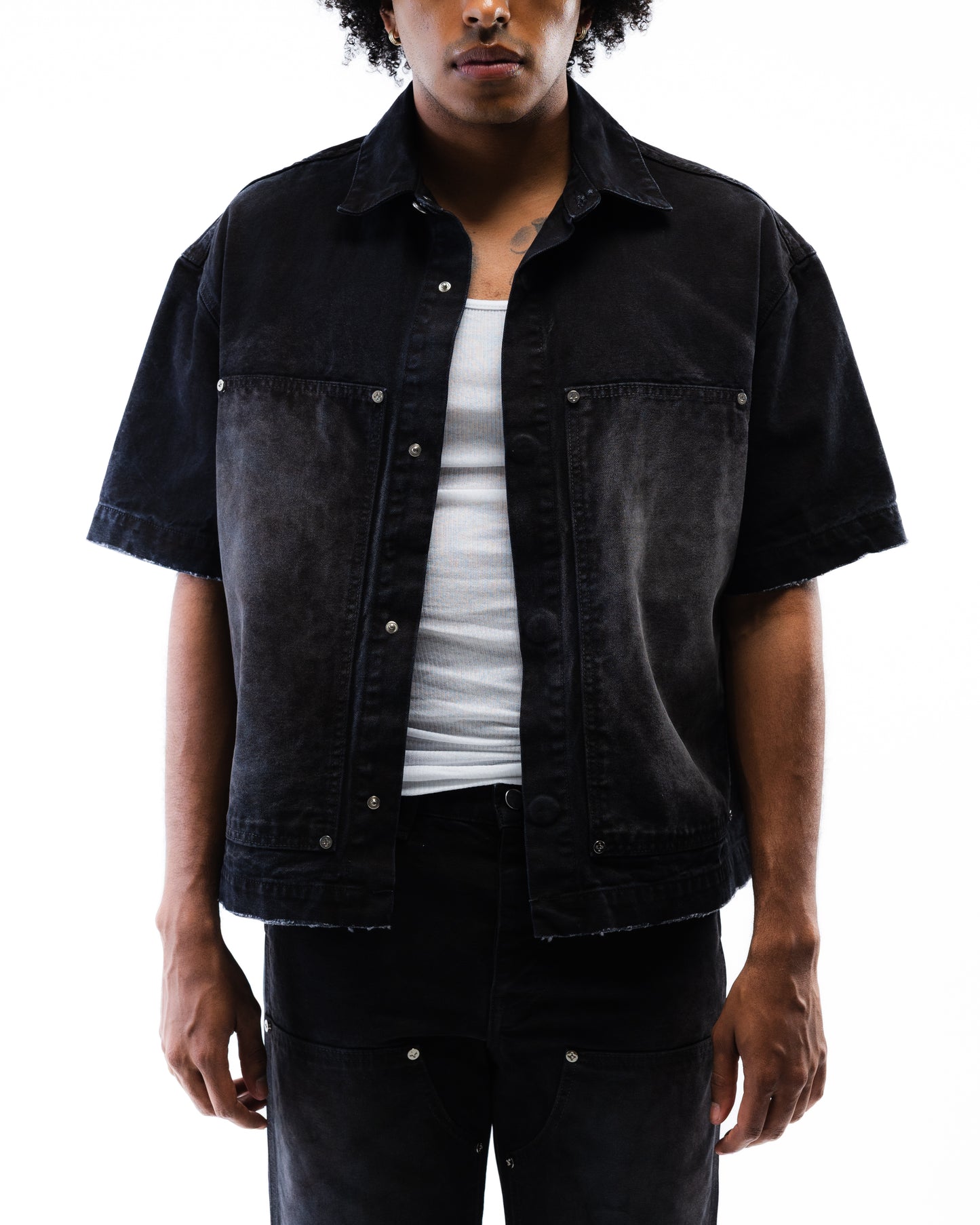 Screwed Button Up Jacket - Black
