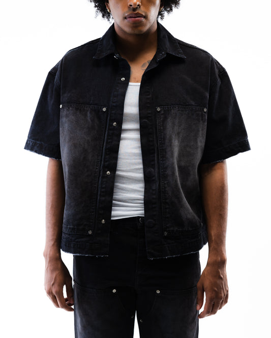 Screwed Button Up Jacket - Black