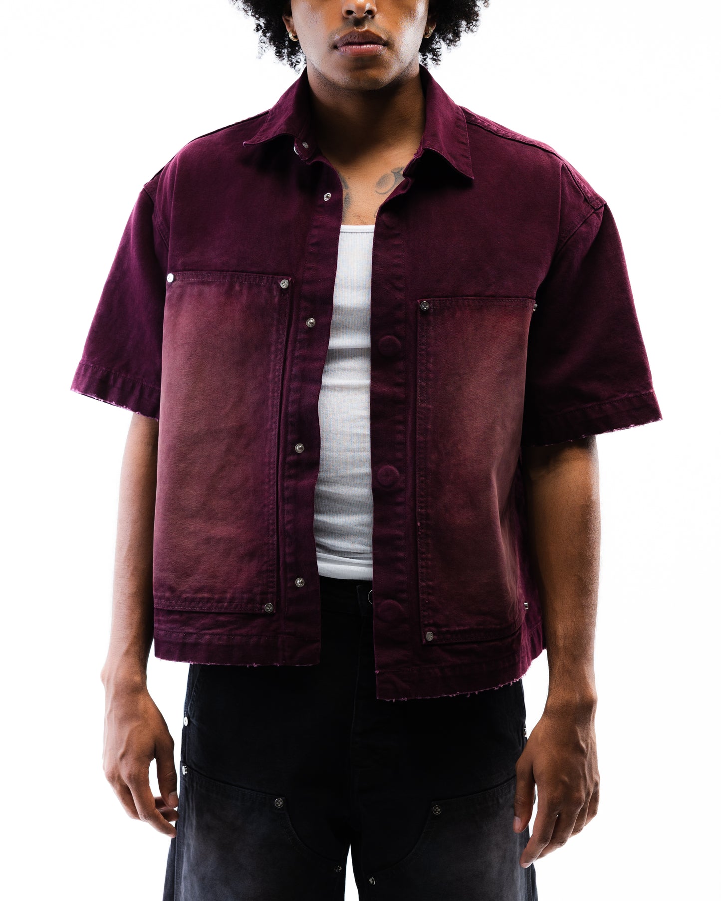 Screwed Button Up Jacket - Burgundy