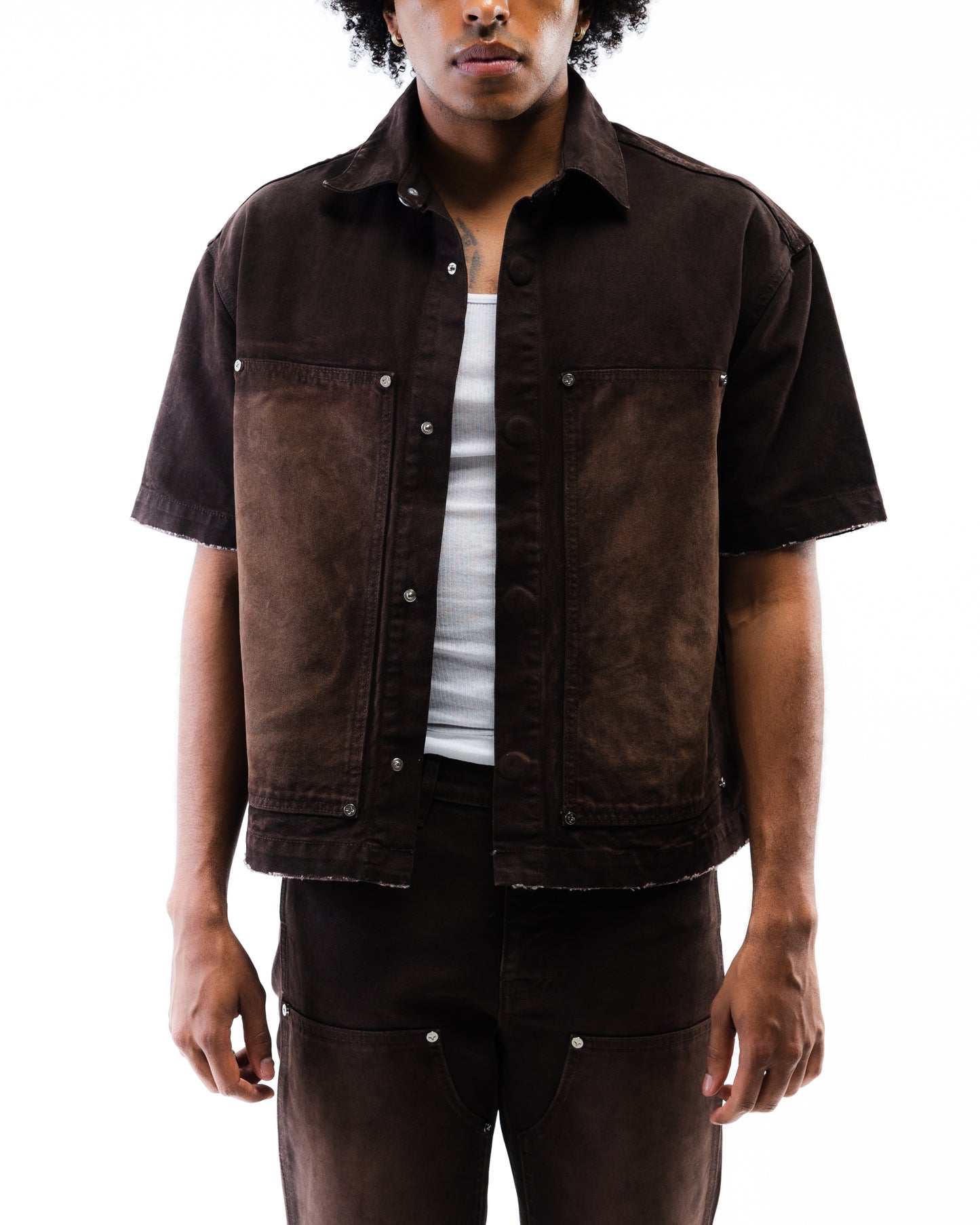 Screwed Button Up Jacket - Brown