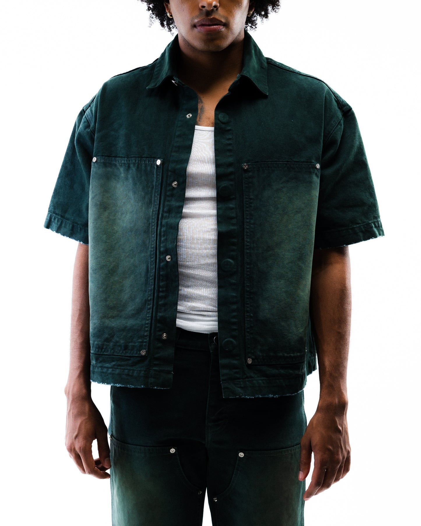 Screwed Button Up Jacket - Green