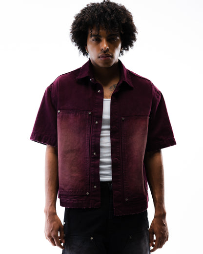 Screwed Button Up Jacket - Burgundy