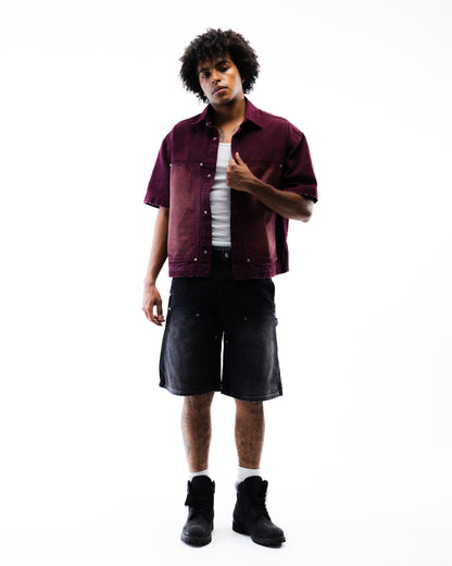 Screwed Button Up Jacket - Burgundy