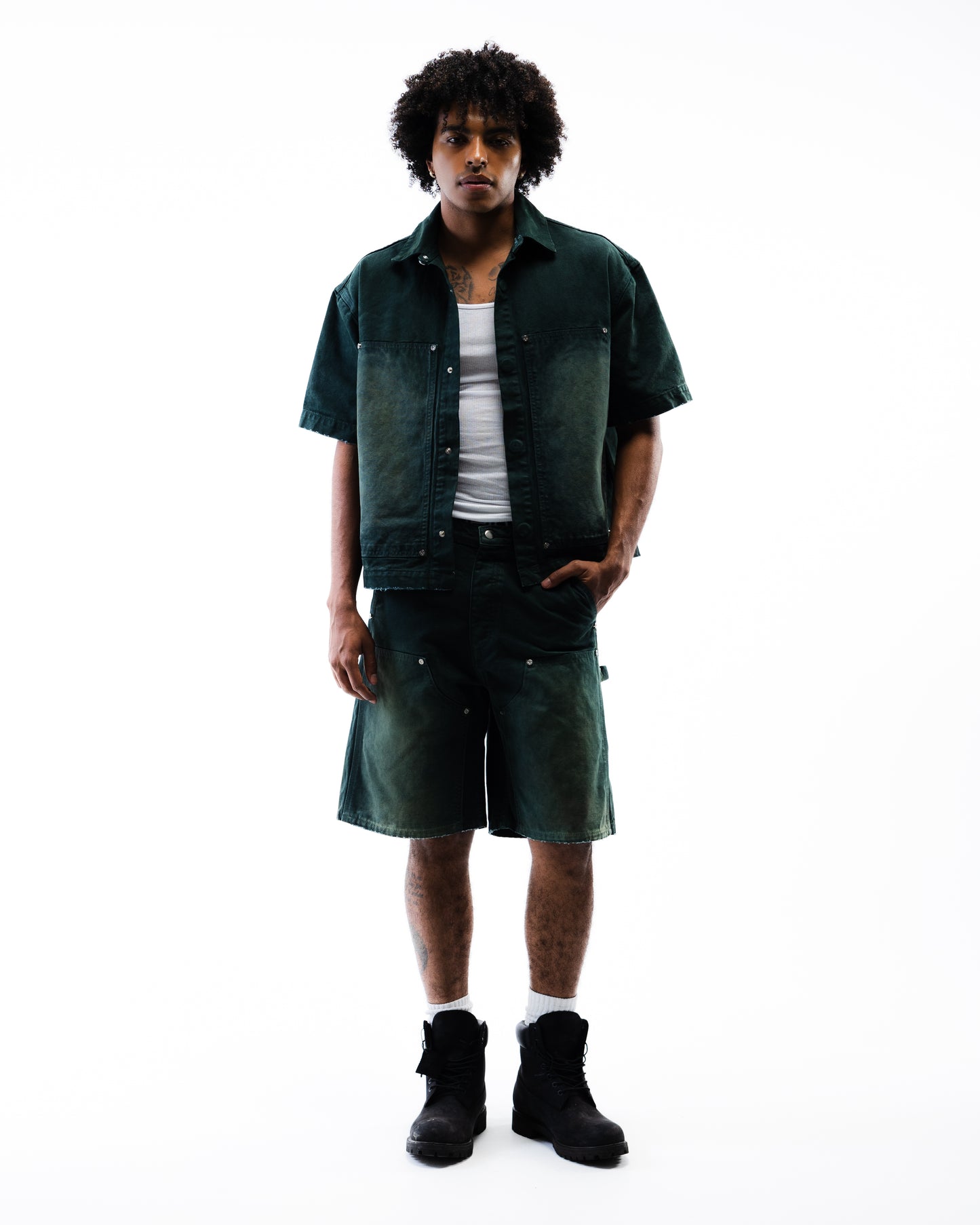 Screwed Button Up Jacket - Green